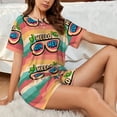 thumbnail image 4 of Bingfone Hello Summer Print Pajamas Sets for Women Soft Short-Sleeved Pjs with Lounge Shorts Two Piece Sleepwear, 4 of 5