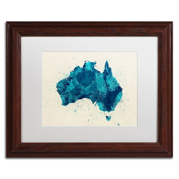 Trademark Fine Art 'Australia Paint Splashes Map 2' Canvas Art by Michael Tompsett, White Matte, Wood Frame