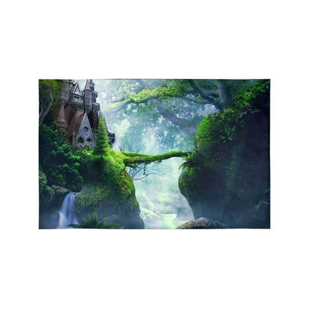 

MKHERT Castle on Hill in Fantasy Foggy Forest Dreamy Landsscape Placemats Table Mats for Dining Room Kitchen Table Decoration 12x18 inch Set of 6