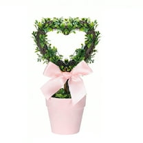 Valentines Heart Topiary, 8" Hollow-out Heart Artificial Topiary Boxwood with Pot, Valentines Day Decorations, Realistic Faux Plant for Indoor Outdoor Home Porch Office Tabletop Decorations(Pink)