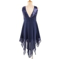 thumbnail image 4 of CHICTRY Girls V Neck Shiny Sequins Bodice Formal Dress Ruched Waistline Asymmetrical Hem Bridesmaid Birthday Party Dress Navy Blue 8, 4 of 7