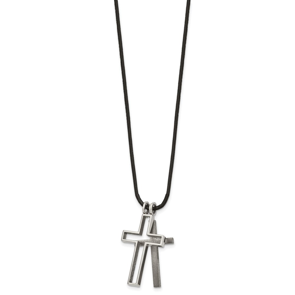 Titanium Cord Necklace with Pendants Chain Chisel Leather Cross 18 inch
