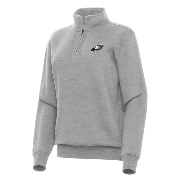 Women's Antigua Heather Gray Philadelphia Eagles Victory Quarter-Zip Top