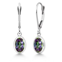 Gem Stone King 925 Sterling Silver Green Mystic Topaz Drop Dangle Leverback Earrings for Women (3.15 Cttw, Gemstone, Oval 8X6MM)