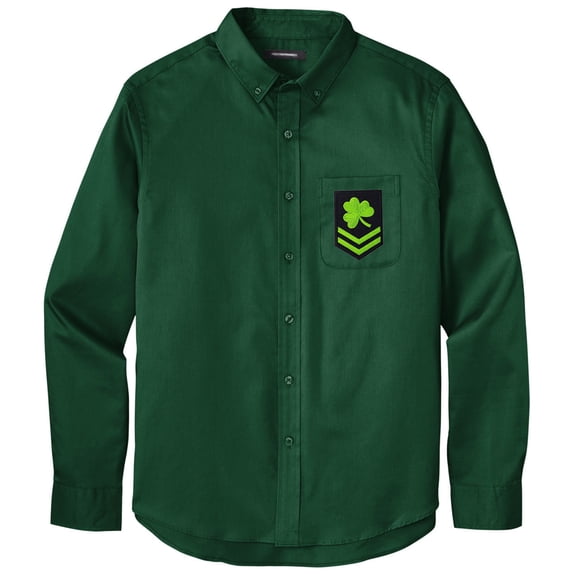Men's IRISH MILITARY PATCH Twill Shirt with Pocket, Small Dark Green
