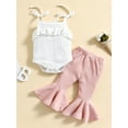 thumbnail image 2 of Bagilaanoe Newborn Baby Girl Long Pants Outfits Sleeveless Ruffles Sling Romper Tops + Ribbed Flare Pants 2pcs Set, 2 of 9