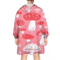 thumbnail image 2 of Red Mushroom Pattern Pink Pattern Wearable Oversized Blanket,Wearable Blanket Hoodie for Adults,Cozy Hooded Blankets with Super Pockets,Super Warm Fuzzy Pullover for Women & Men, 2 of 6
