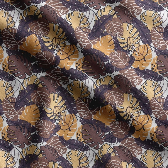 Soimoi Leaves Printed, Poly Canvas Fabric, Decor Sewing Fabric by The Yard 56 Inch Wide,Decorative Fabric for Curtains Tote Bags, Wine