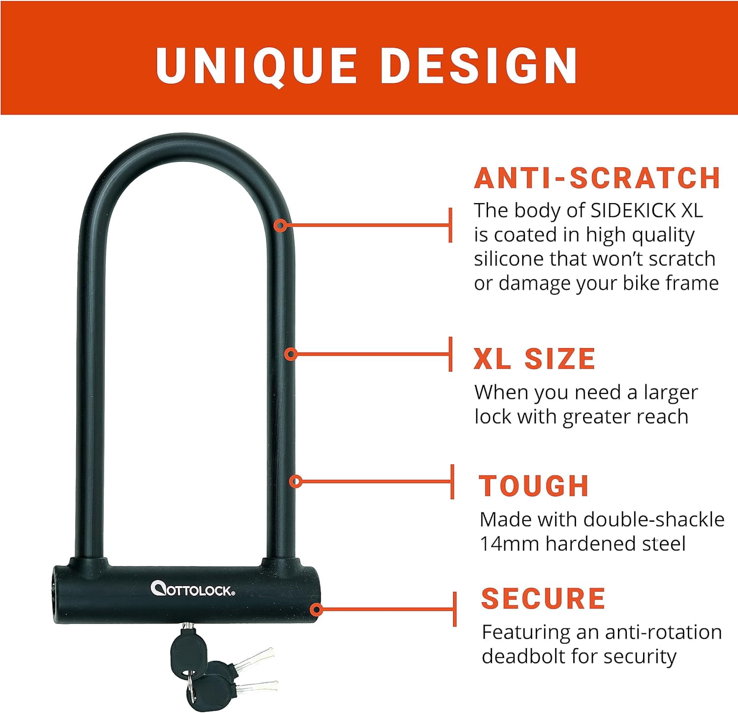 Compact U-Lock and Cable Bundle - Heavy Duty Anti Theft Bicycle U-Lock with Keys, Silicone-Coated, Bike Accessories, Orange