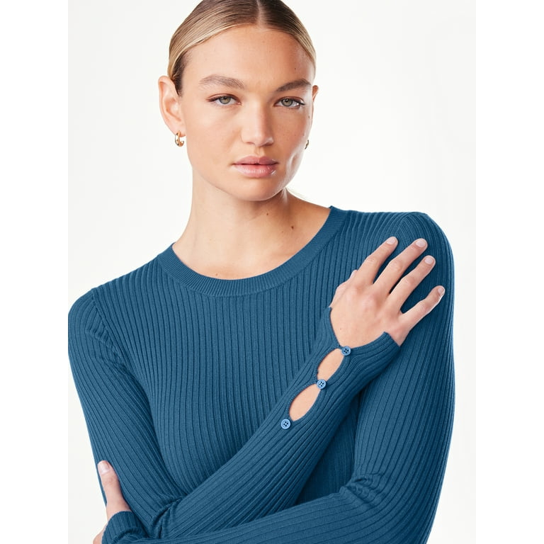 Scoop Women's Ribbed Knit Sweater Bodysuit with Long Sleeves