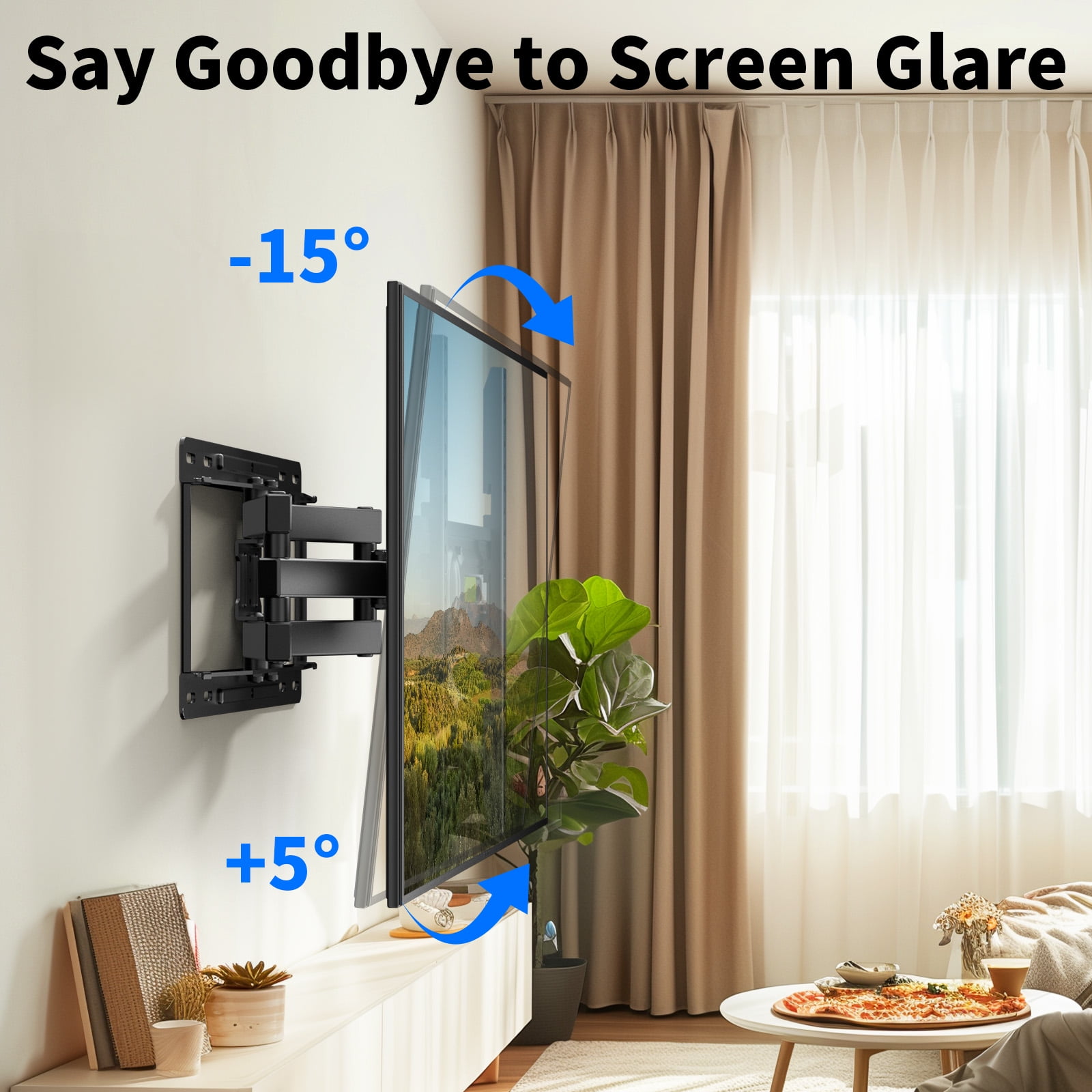 MountFTV Full Motion Swivel TV Wall Mount Bracket for 26-70 inch Flat Curved TVs, Hold up to 99 lbs,Max 400x400mm, Fits 12″/16″ Wood Studs with Articulating Dual Arms