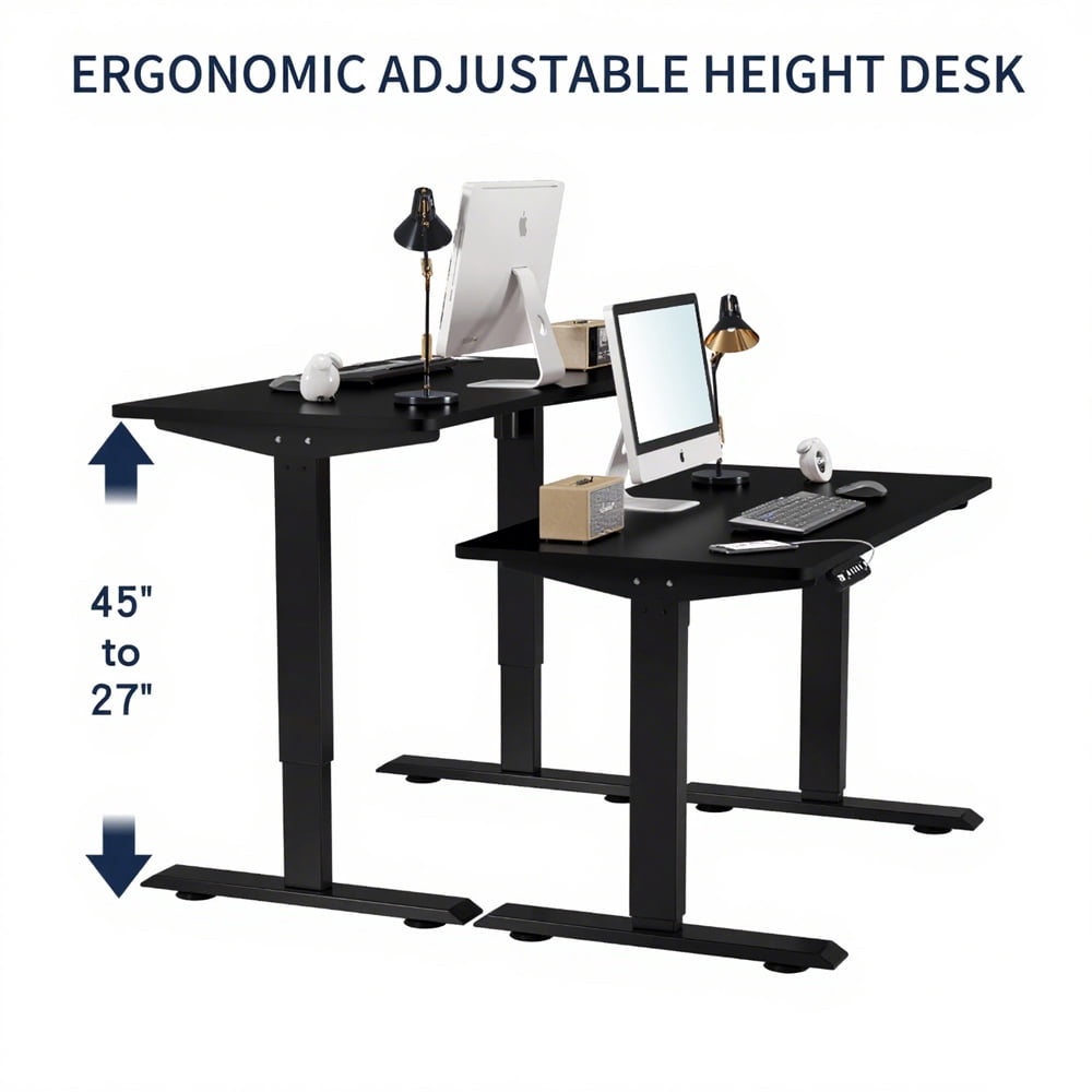 55" x 24" Black Electric Standing Desk, Height Adjustable Sit Stand Desk with Type-C Port for Home Office