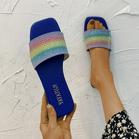 

Slippers Women Women Shoes Flat Bottom Non Slip Beach Fashion Shoes Pu Blue 38