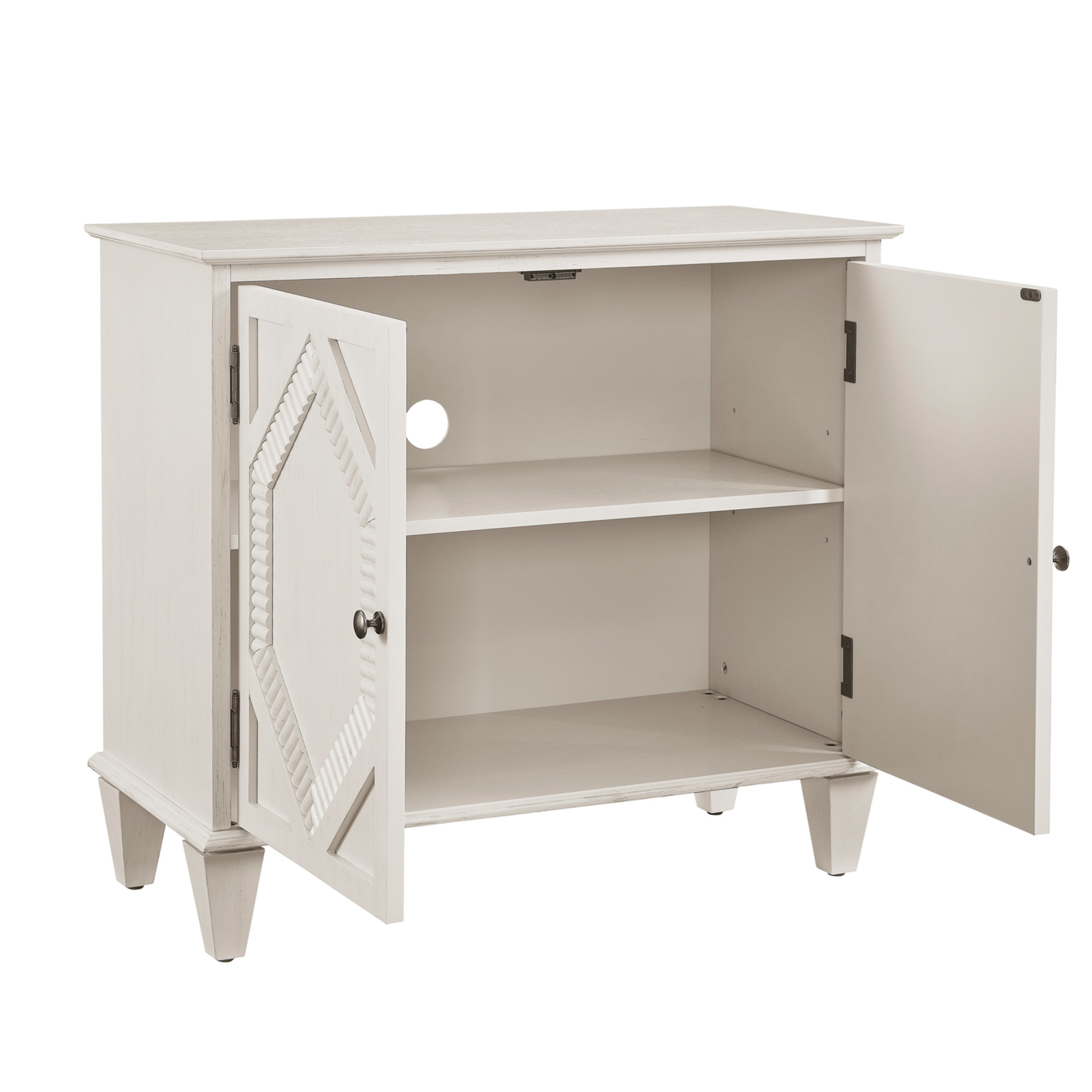Noble House 33.6" Retro Wooden Sideboard Buffet Cabinet with Geometric Accent, Adjustable Shelf for Living Room, Antique White