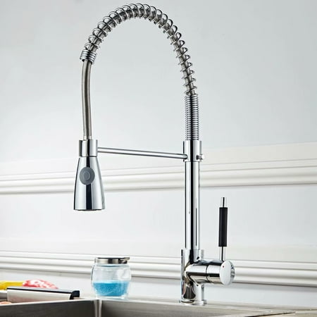 Copper Single Handle 1 Hole Pull Out Sprayer Stainless Steel Kitchen Sink Faucet, Brushed Nickel Pull Out Kitchen Faucets