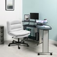 thumbnail image 2 of Criss Cross Legged Chair Ergonomic Home Office Desks Chair with Casters, Armless Wide Comfy Vanity Desk Seat Swivel Rolling Computer Chair, Adjustable Height, Rocking Function, Beige, 2 of 9