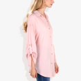 thumbnail image 3 of Women's Long Sleeve Button-Down Shirt with Roll-Up Sleeves and Front Pocket Casual Loose Fit Blouse- Medium, Pink, 3 of 6