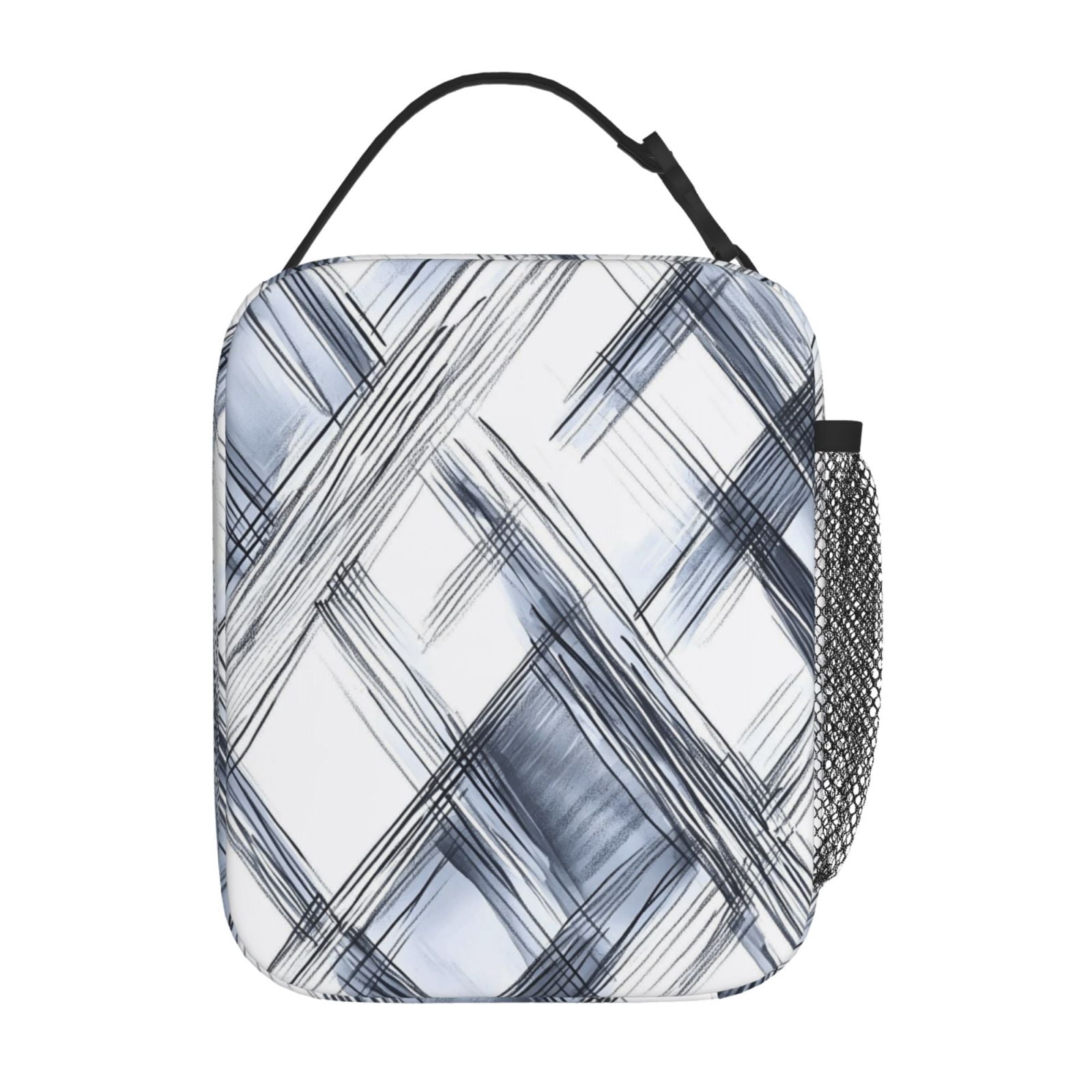 Lunch Bag For Women Men Insulated Portable Lunch Box Bento Box Office Picnic Travel Cooler Bag Silver Checked Hand-Drawn Sketch_1