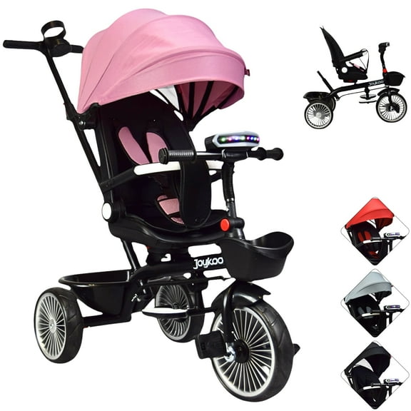 Carriola tipo Triciclo para Niños Asiento Giratorio 360 JOYKOO Reclinable Luz Sonido Rosa