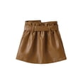 thumbnail image 2 of Gureui Toddler Kids Baby Girls Fall Winter A-Line Leather Skirt Solid Color High Waist Midi Skirt with Pockets and Belt, 2 of 7