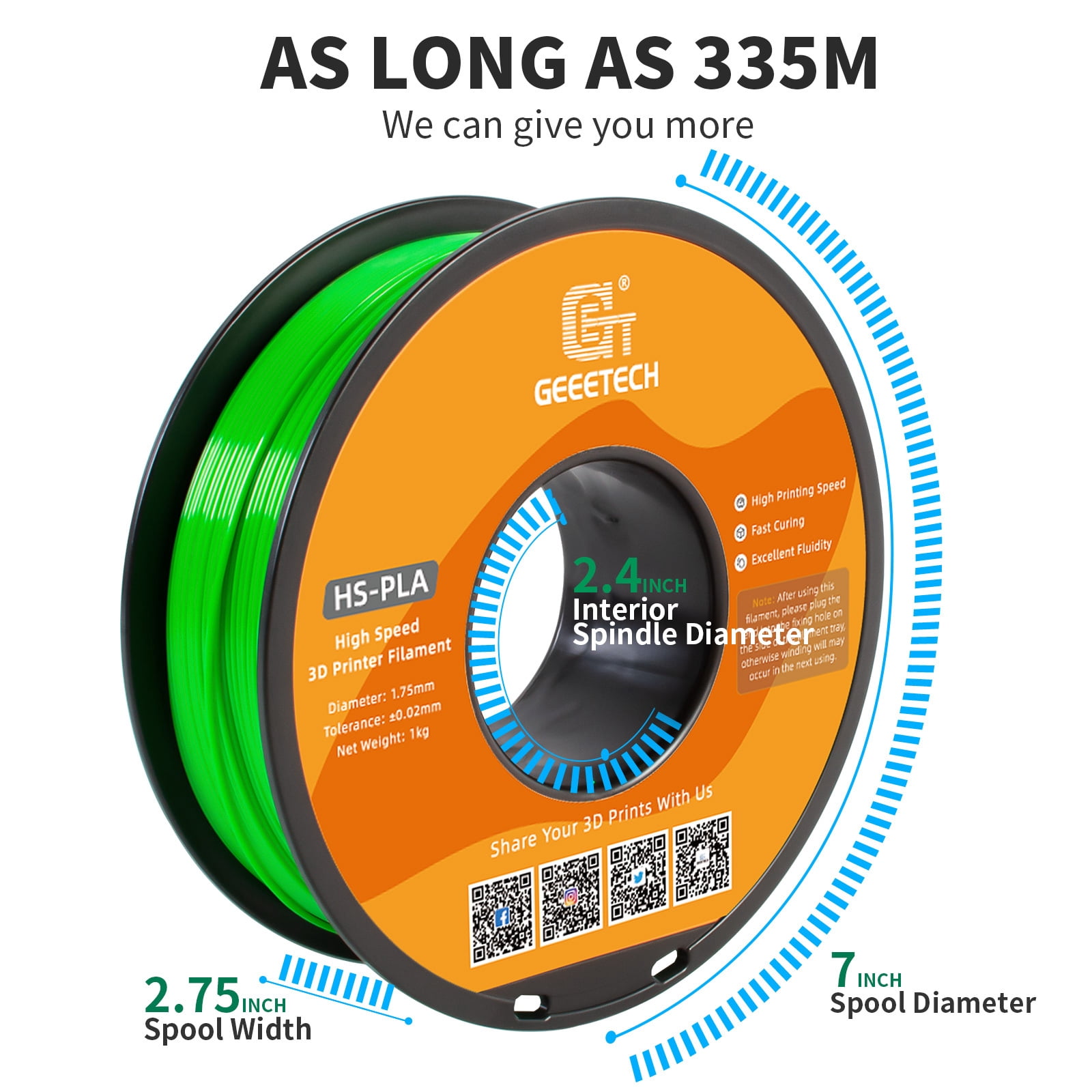 Geeetech 1.75mm PLA 3D Printer Filament, 10kg Spool (22lbs), Dimensional Accuracy +/- 0.03mm,Green