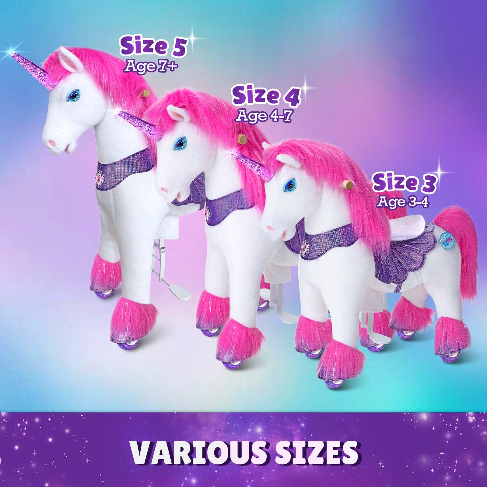 PonyCycle Interactive Unicorn Ride-On Toy, Touch Sound, Kid-Powered, Ages 3-4, Pink and Purple, Y352