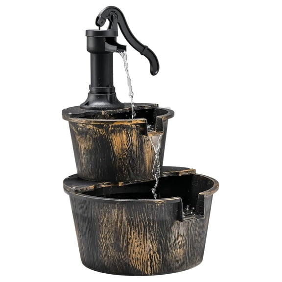 Water Fountain Outdoor, 2-Tier Water Feature Decor with Electric Pump, Freestanding Cascading Waterfall Fountain for Garden Patio Backyard Decor or Porch