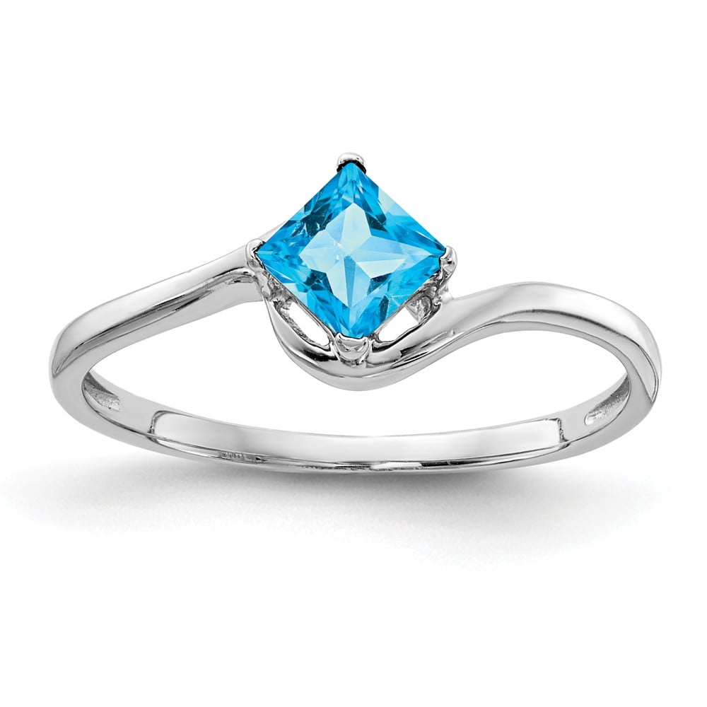 AA Jewels - Solid 14k White Gold 4mm Princess Cut Blue Topaz Engagement