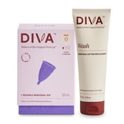 DIVA Cup & DIVA Wash Combo Pack - Medical Grade Silicone Cup for Period Care - Reusable Menstrual Cup - Cleaner for Period Cup - Cup Model 0 (For Slim Vaginal Canals & First-Time Users)