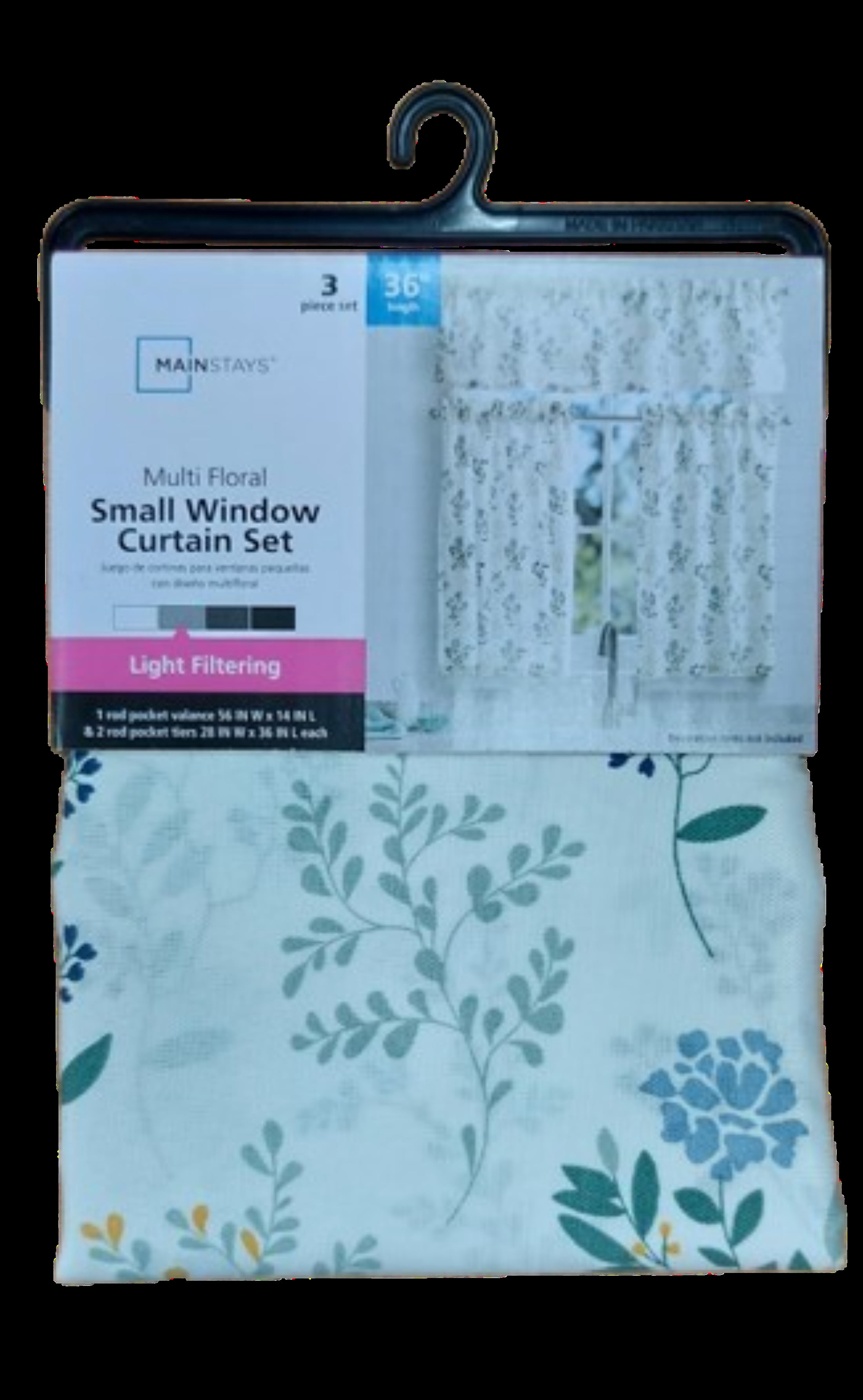 Mainstays 3 Piece Floral Multi Printed Curtain Tier Set, 56"W x 14"L