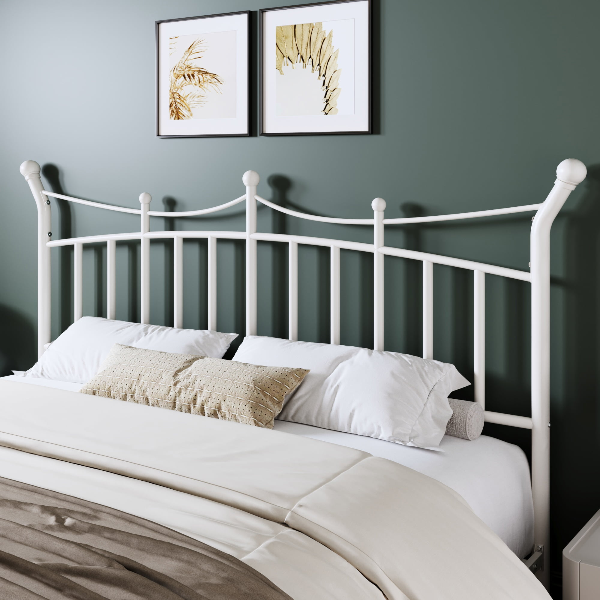 Allewie 14 Inches King Size Metal Platform Bed Frame with Elegant Crown Headboard & Footboard, Sturdy Mattress Foundation with Under-Bed Storage, Easy Assembly, No Box Spring Needed, White
