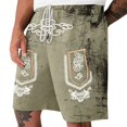 thumbnail image 4 of IWRICH Men's Graphic Printed Retro Shorts Drawstring Elastic Waist Short Pants Casual Fashion Plus Size Pants with Pockets Light Green S, 4 of 4