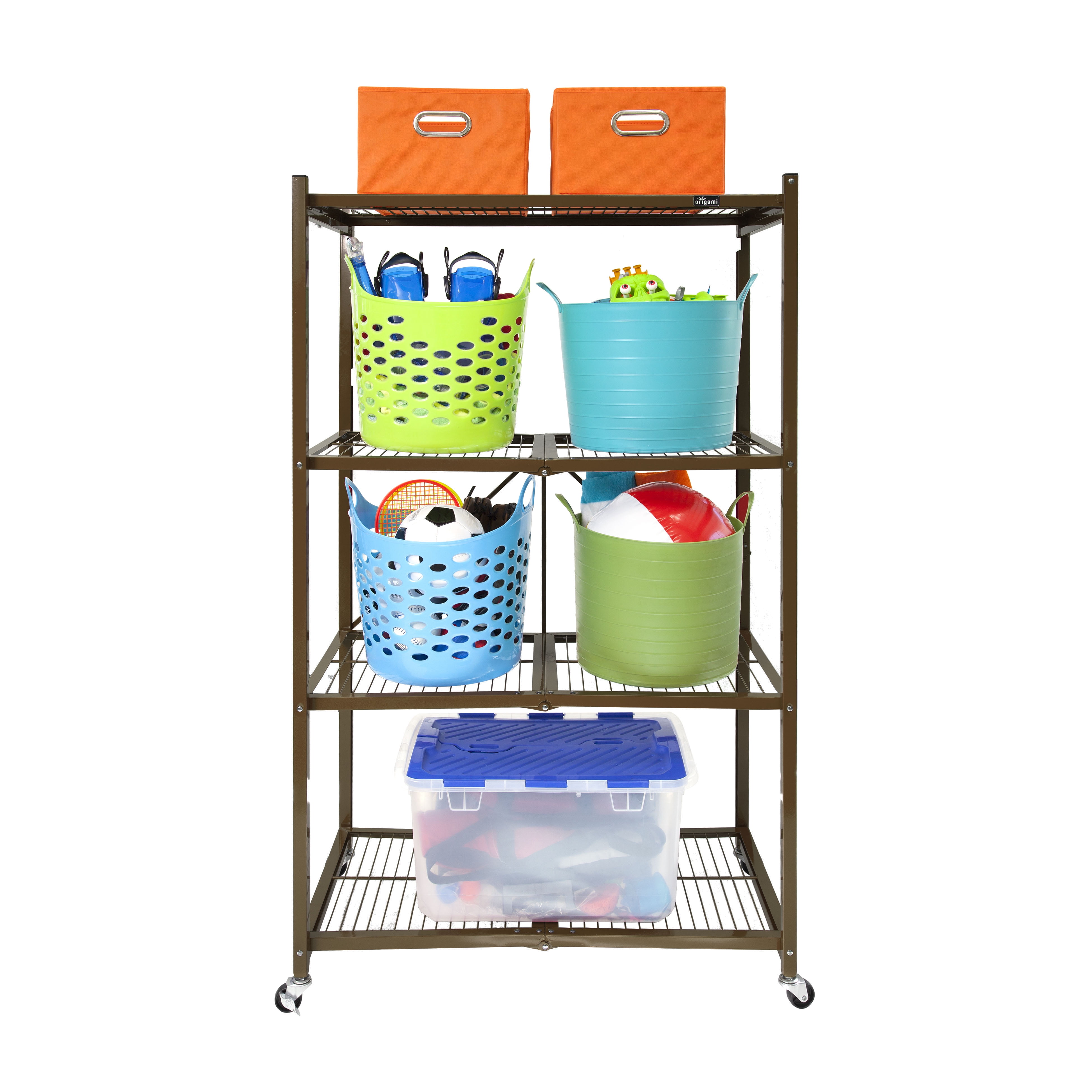 Origami 4-Shelf R5 Series Storage Rack with Wheels, Bronze