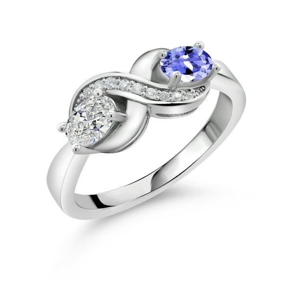Gem Stone King 925 Sterling Silver Lab Grown Diamond and Blue Tanzanite and White Created Sapphire Infinity Promise Ring for Women | 0.94 Cttw | Oval 6X4MM | Gemstone April Birthstone | Size 6