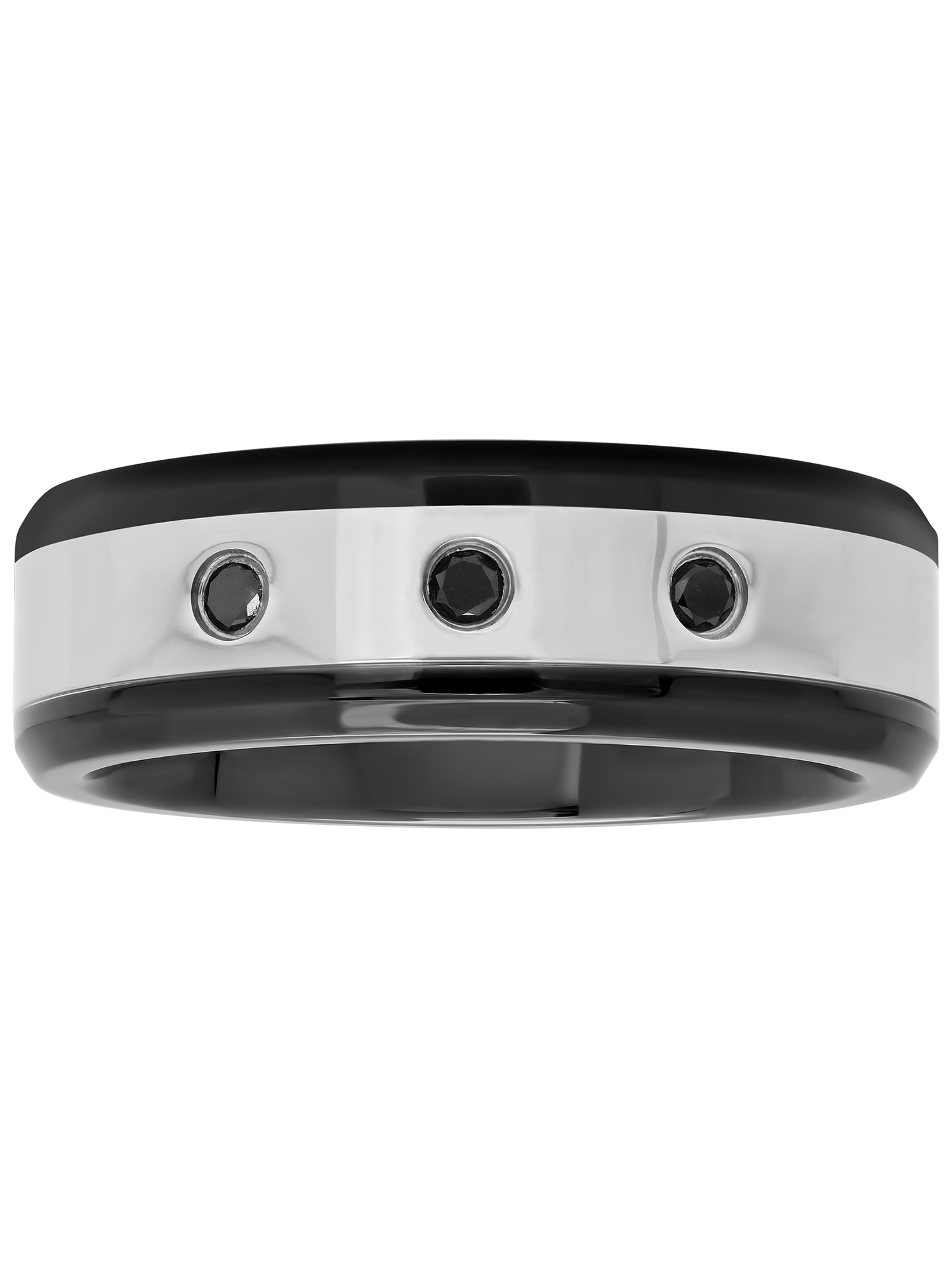 Men's Black Diamond Accent Black and White Stainless Steel Ring, 8mm