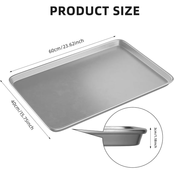 CROSSON 16× 24 Inch Cookie Sheet Pans Set of 3-Baking Tray Jelly Roll Pan Set Commercial Grade Aluminum Coated Statinless Steel Bun Pan for Oven,Freezer,Bakery Hotel Restaurant