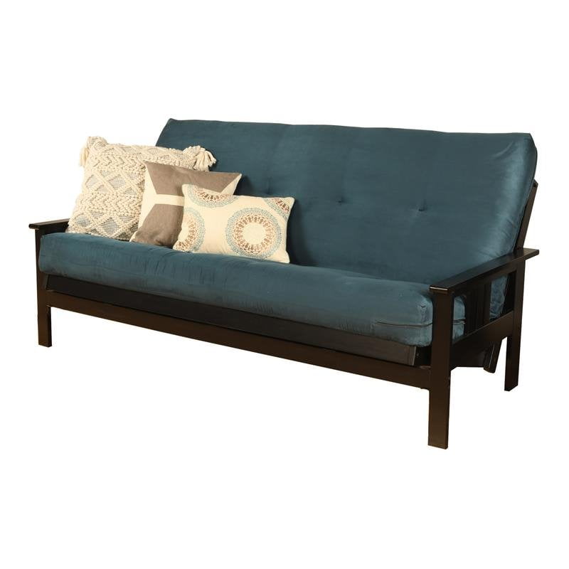 Pemberly Row Futon with Suede Fabric Mattress in Navy Blue and Black
