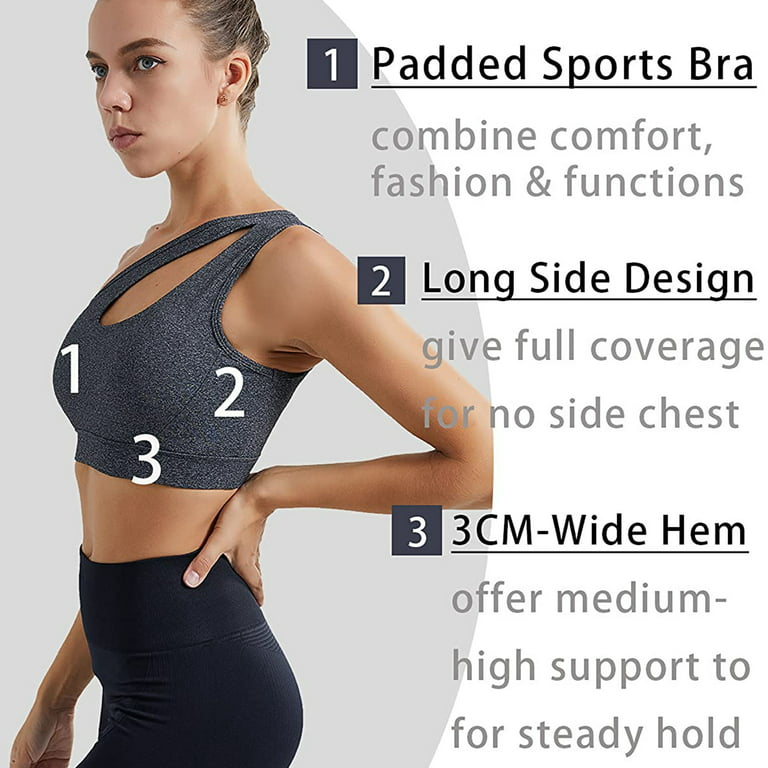 Women One Shoulder Sports Bra Yoga Top Post-Surgery Sexy Cute Medium  Support Cut Out Athletic Running Workout Bralettes