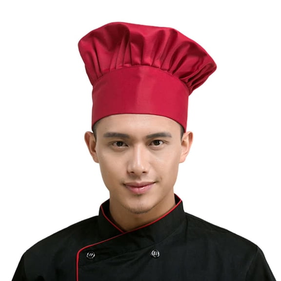 Sanwood Unisex Hat Wine Red,Professional Elastic Women Men Pleated Work Cap Kitchen Cooking Baker Chef Hat