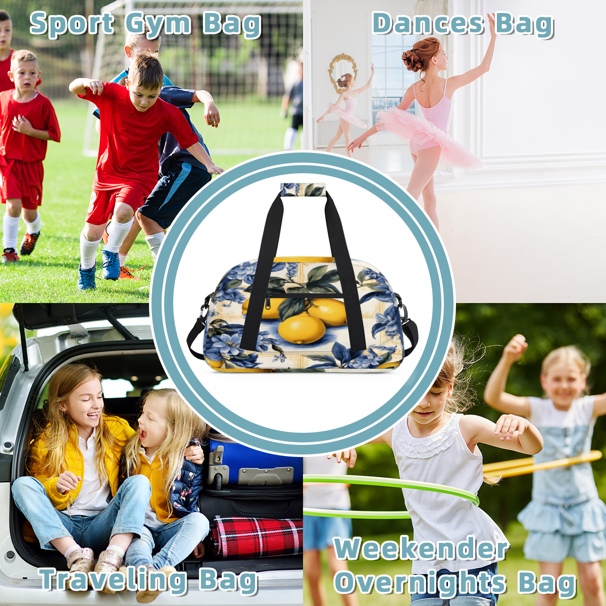 Herdesigns Lemon Sports Duffle Bag for Women & Men, Vintage Lemon Gym Bag Dance Bag Overnight Bag Carry On Weekender Travel Bag