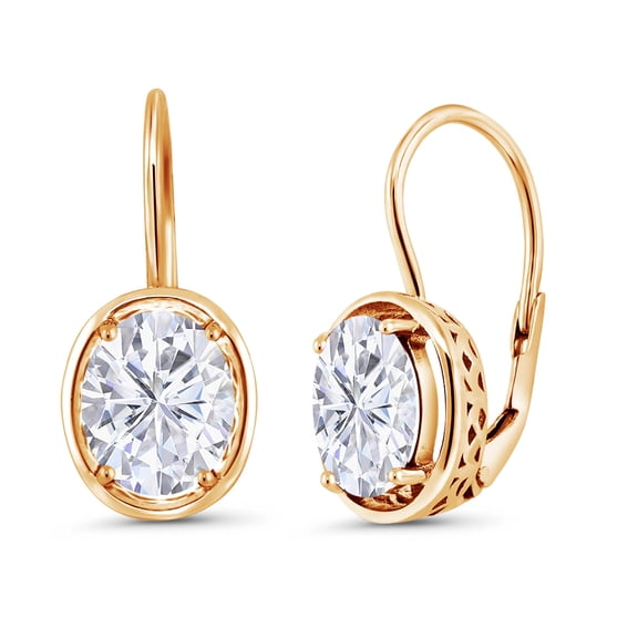 Gem Stone King 18K Yellow Gold Plated Silver White Moissanite Dangle Earrings for Women (4.20 Cttw, Oval 9X7MM)
