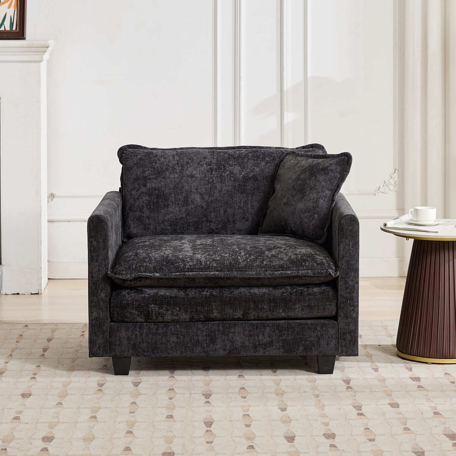 41.1” Chenille Single Sofa, Black Accent Couch, Modular Sectional for Living Room, Deep Seat, Sillón para Sala
