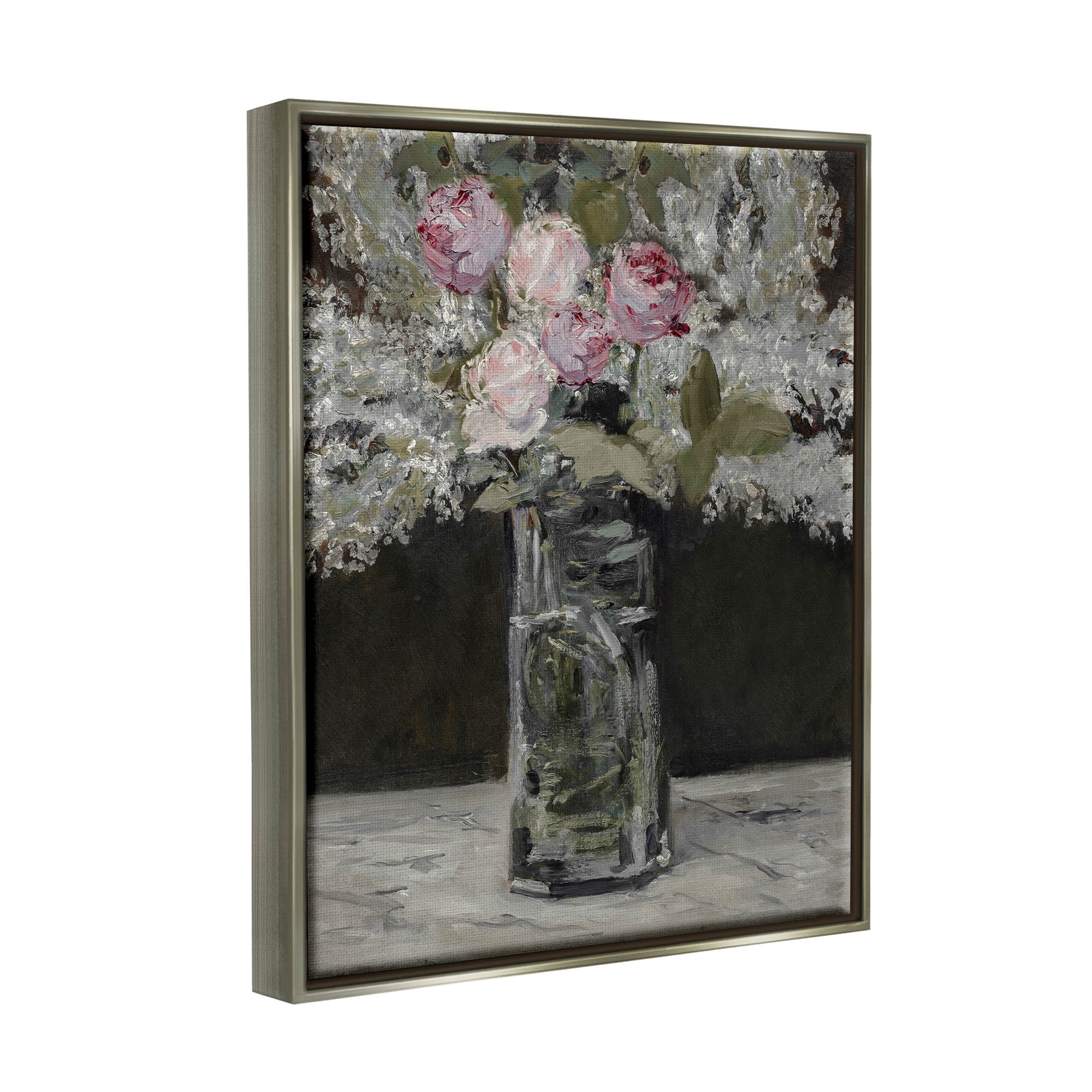 Traditional Rose Bouquet Still Life Botanical & Floral Painting Luster Gray Framed Art Print Wall Art
