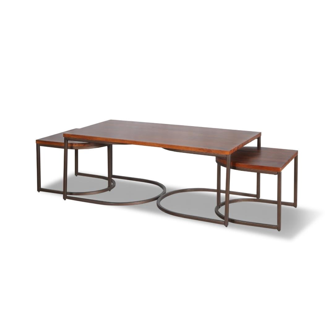 Posh Pollen Luton Modern Wood and Metal Nesting Coffee Table, 3 Piece, Brown