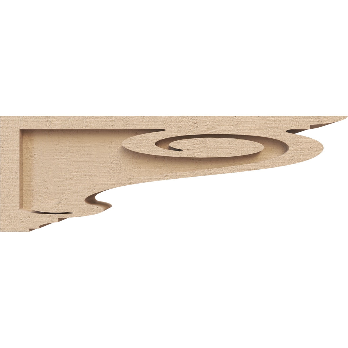 3"W x 18"D x 6"H Thin Scroll Rough Cedar Woodgrain TimberThane Corbel, Primed Tan