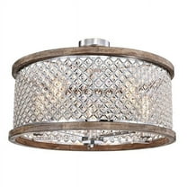 Olyvia 24 in. 5-Light Indoor Chrome and Faux Wood Grain Finish Semi-Flush Mount Ceiling Light with Light Kit