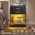 thumbnail image 3 of Set of 2 Nightstand with Charging Station and LED Lights,Black Bedside Table with Power Outlets & Drawers,Modern End Side Table for Bedrooms, 3 of 8