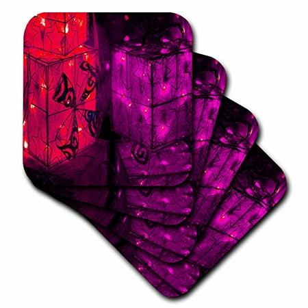 

3dRose Red and Purple Christmas Light Boxes Soft Coasters set of 4