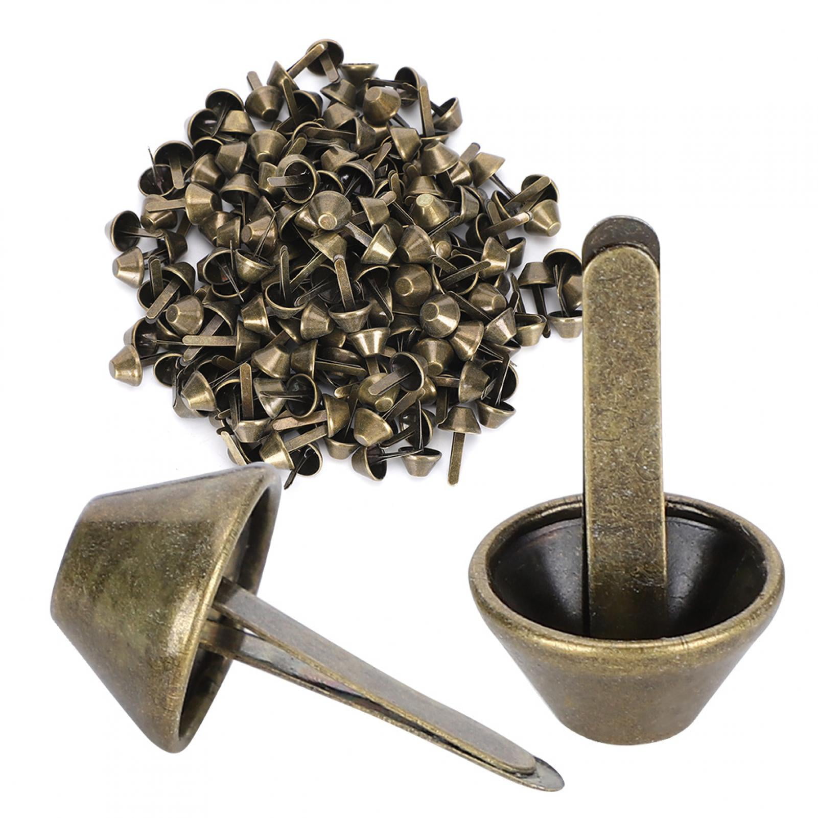 GLOGLOW 200Pcs Flat Feet Studs, Antique Brass 2 Feet Bucket Spike Flat