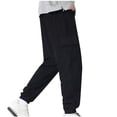 thumbnail image 3 of Cargo Sweatpants for Men Casual Loose Fit Track Pants Solid Color Elastic Waist Drawstring Joggers with Pockets, Black, XL, 3 of 4